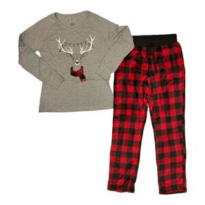 Holiday FamJams Ladies Family Reindeer 2 Piece Pajamas Set - Grey/Red/Black